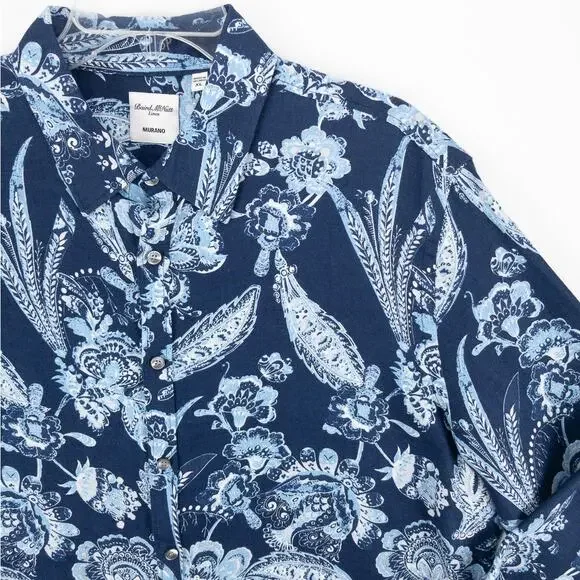 Murano Baird McNutt Linen Floral Shirt Men's XL Blue White Flowers Long Sleeve - Picture 4 of 11